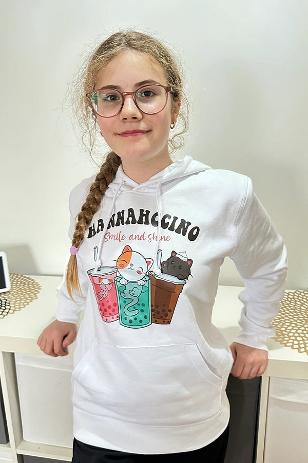 Hannahccino Cat Hoodie White