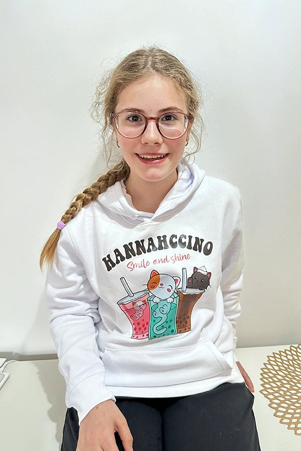 Hannahccino Cat Kids Hoodie White